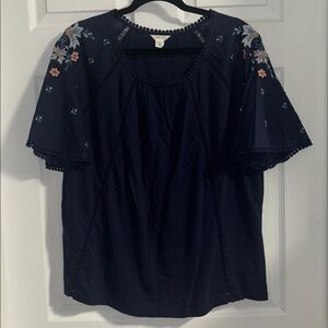 Caslon Navy Blue Embroidered Top